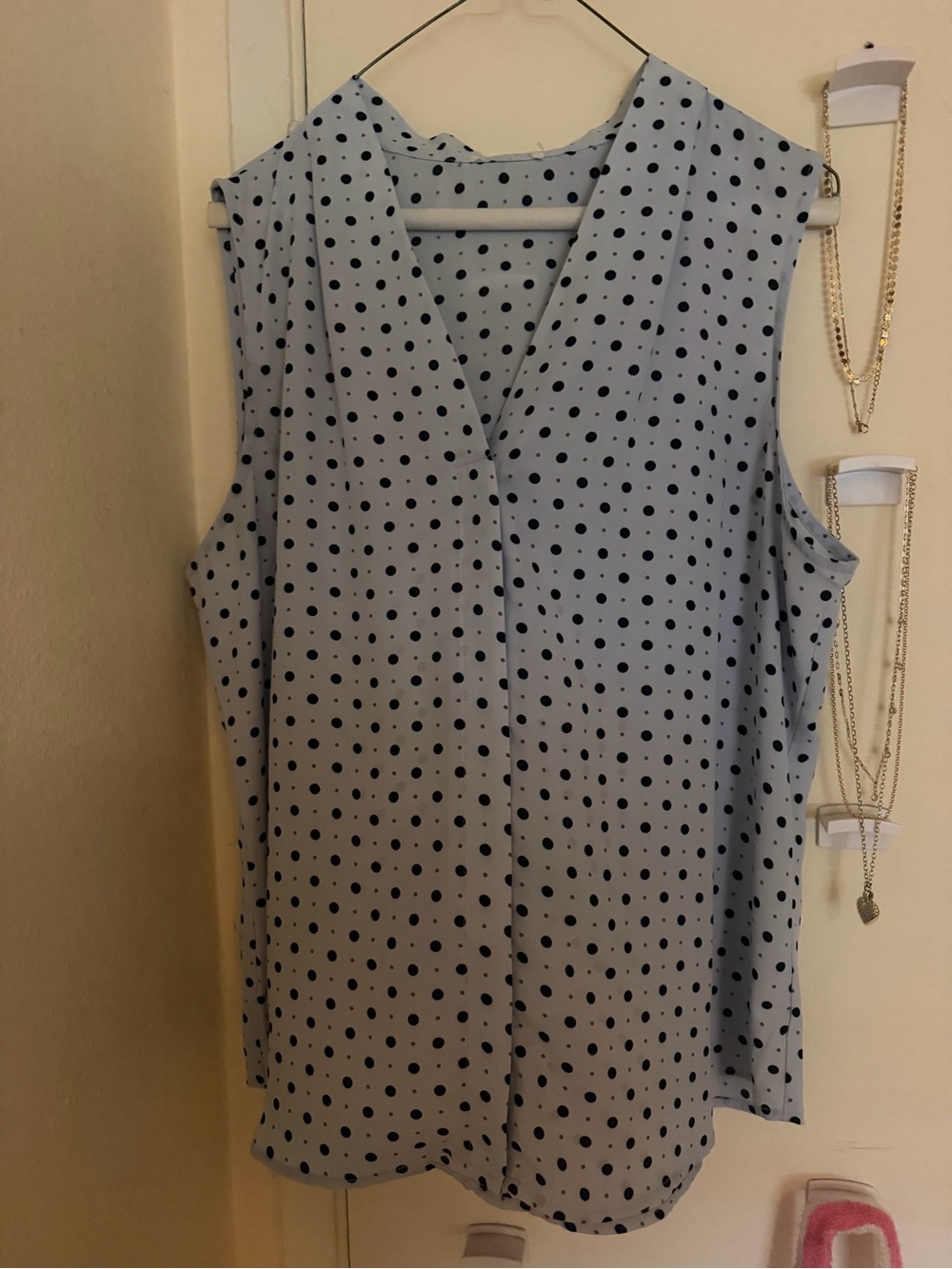 Nordstrom Rack Sleeveless Light Blue Polka Dot Blouse business casual XL